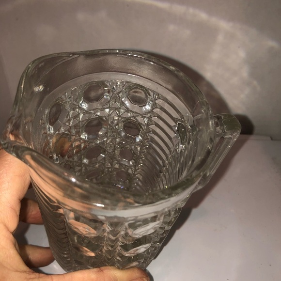 Vintage Federal Glass Windsor Button & Cane Clear 6” Pitcher/ milk, syrup, used - Picture 5 of 6